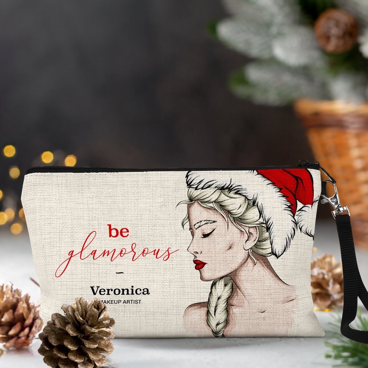 Spersonalizowany zestaw do makijażu z napisem „Glamorous Christmas”