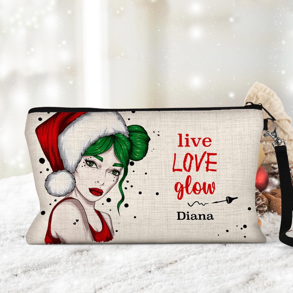 Spersonalizowany zestaw do makijażu z napisem „Live Love Glow”