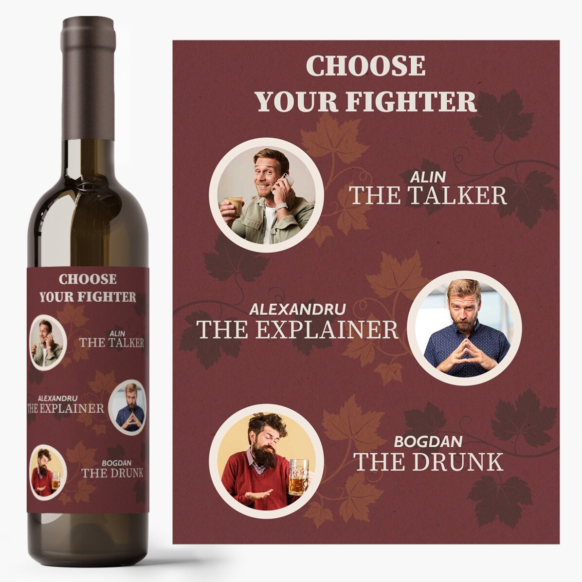 Personalised wine with 3 photos and text - Friendship Roles