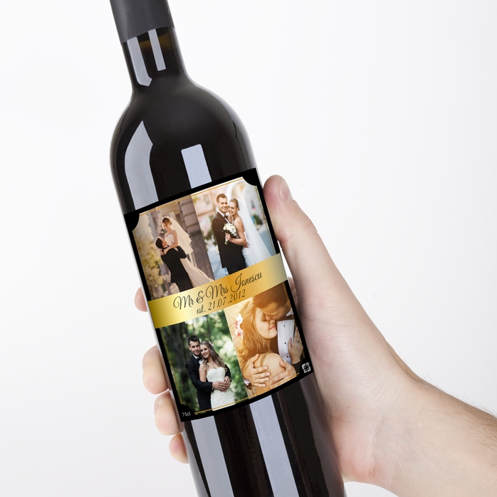 Wino z indywidualnym nadrukiem z 4 zdjęciami dla pary