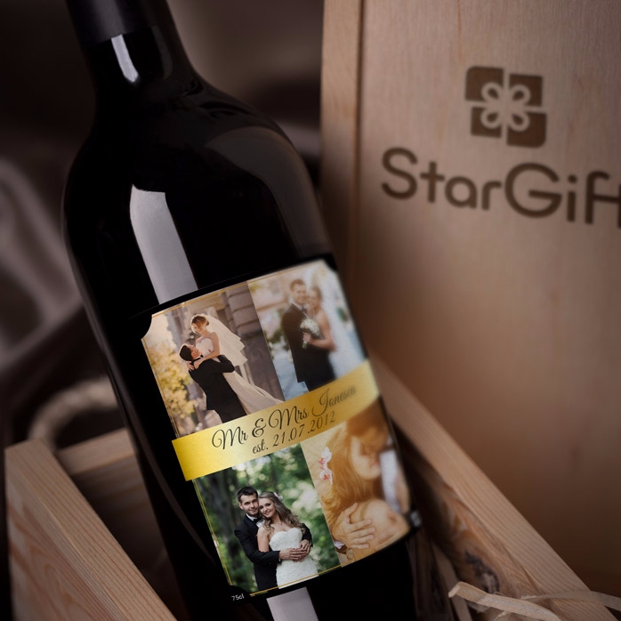 Wino z indywidualnym nadrukiem z 4 zdjęciami dla pary