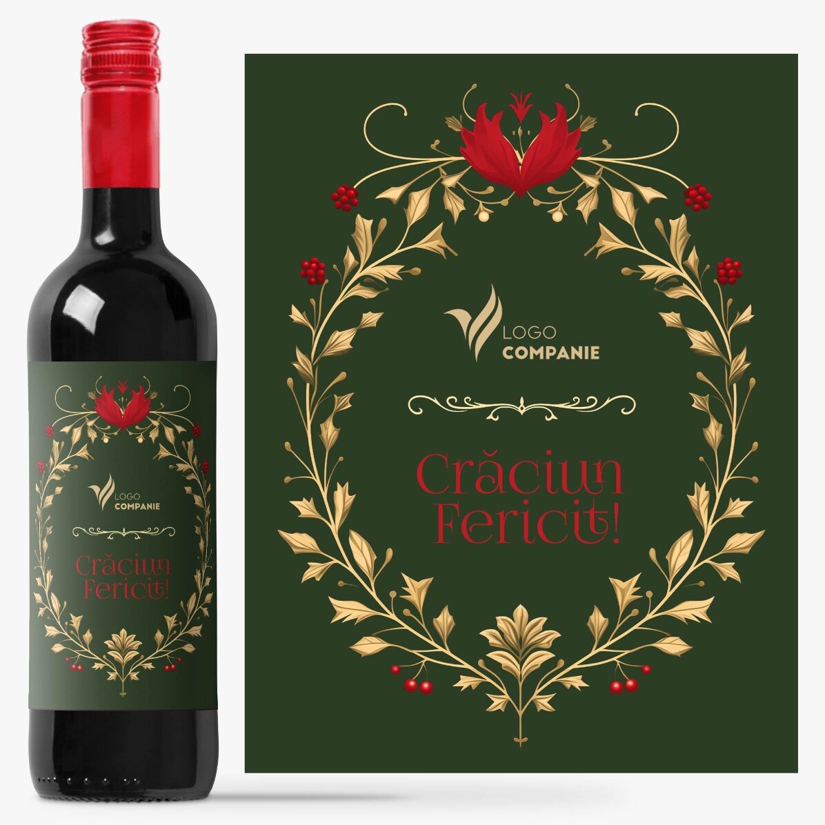 Wino z indywidualnym nadrukiem tekstu i logo – Wesołych Świąt!