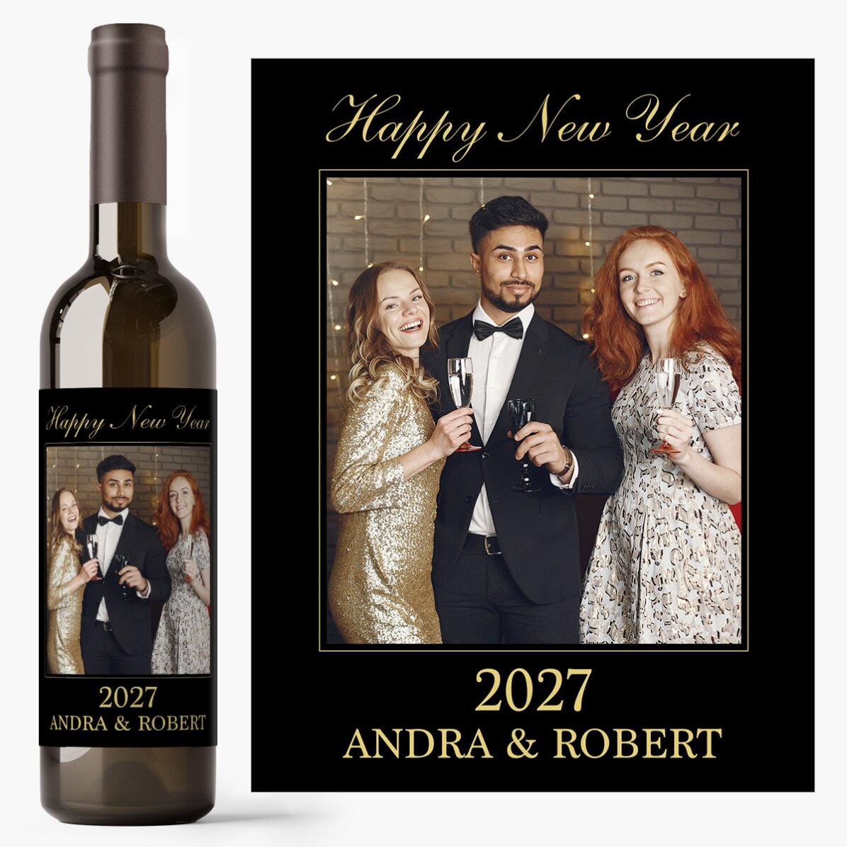 Wino z indywidualnym nadrukiem ze zdjęciem i napisem – Happy New Year