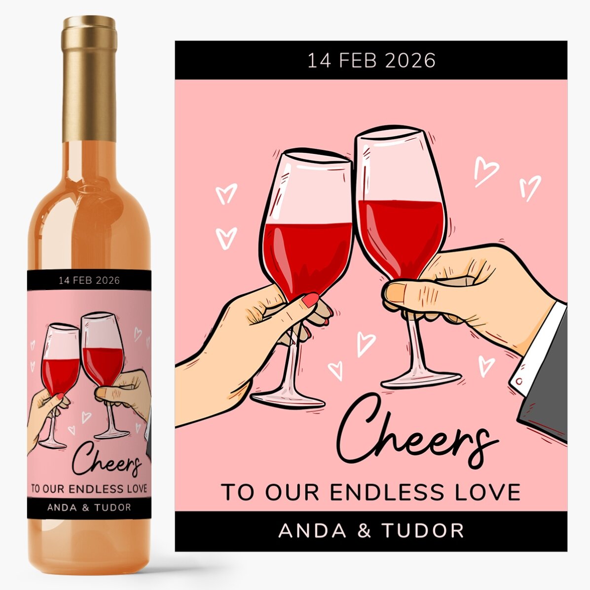 Wino z indywidualnym napisem – „Cheers to our love”