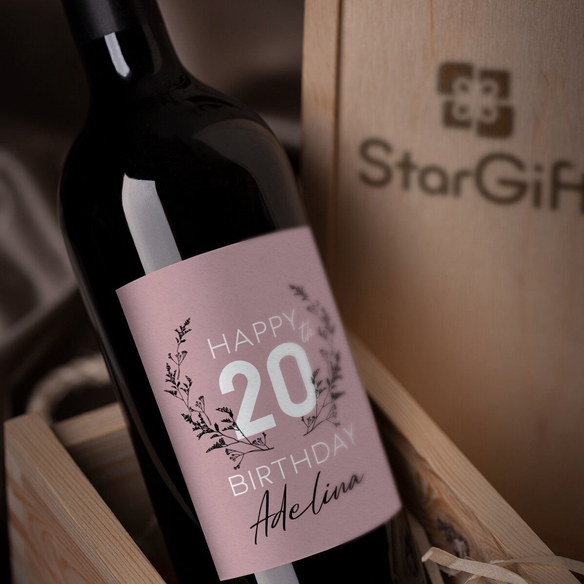 Wino z indywidualnym napisem na urodziny – Floral