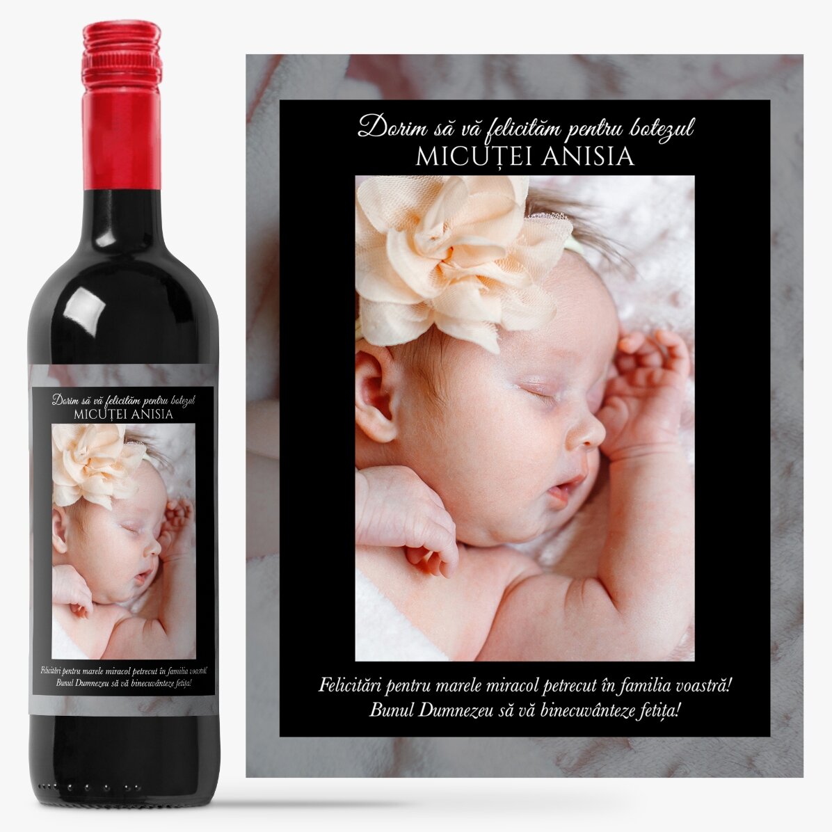 Personalised wine with text and photo for anniversaries