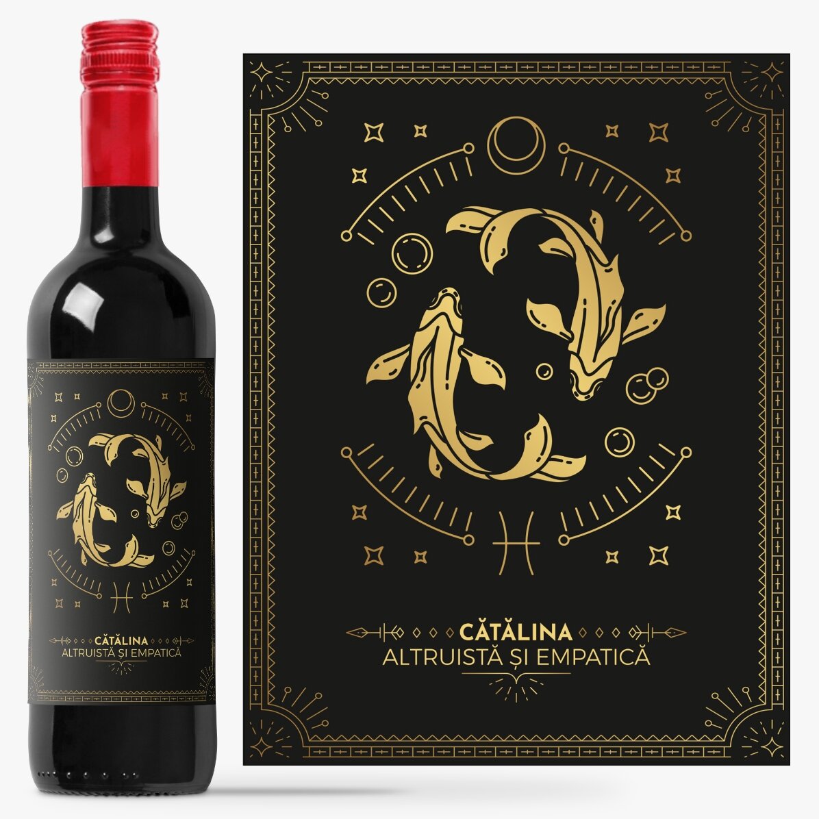 Wino z indywidualnym napisem i znakiem zodiaku – Ryby