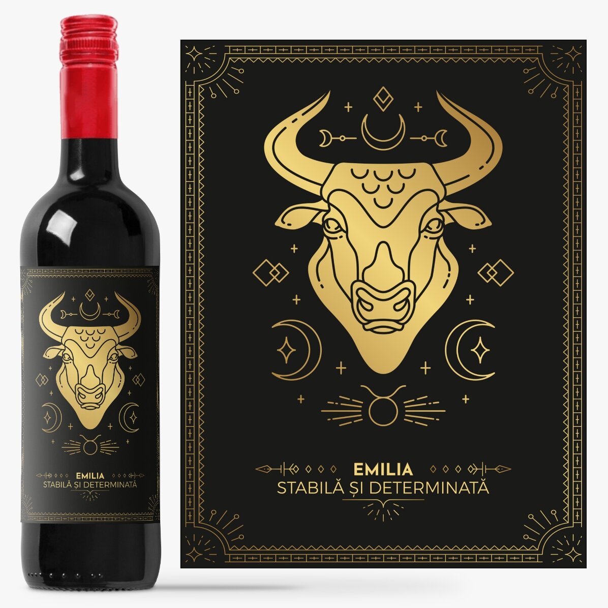 Wino z indywidualnym napisem i znakiem zodiaku – Byk