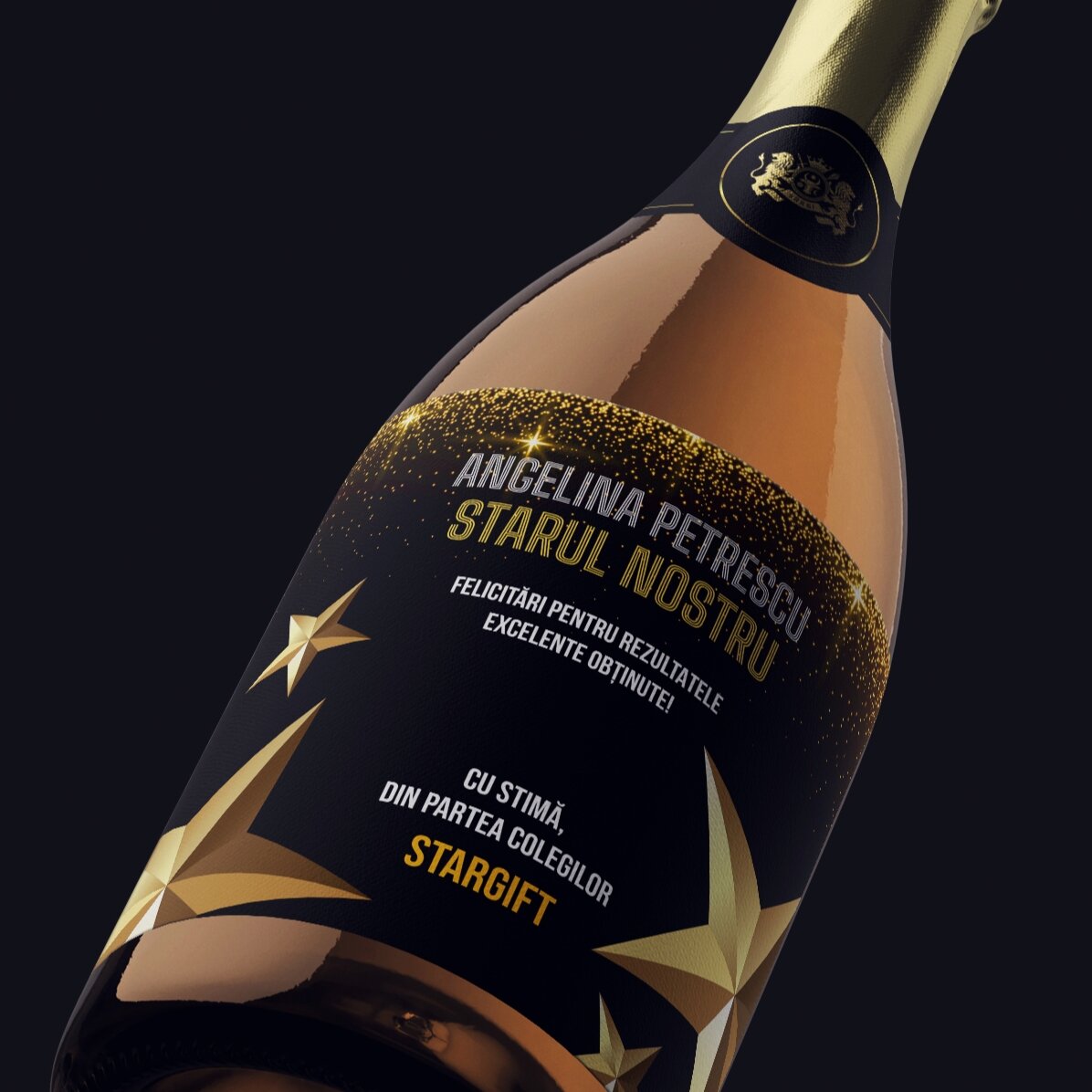 Personalised sparkling wine with text for retirement
