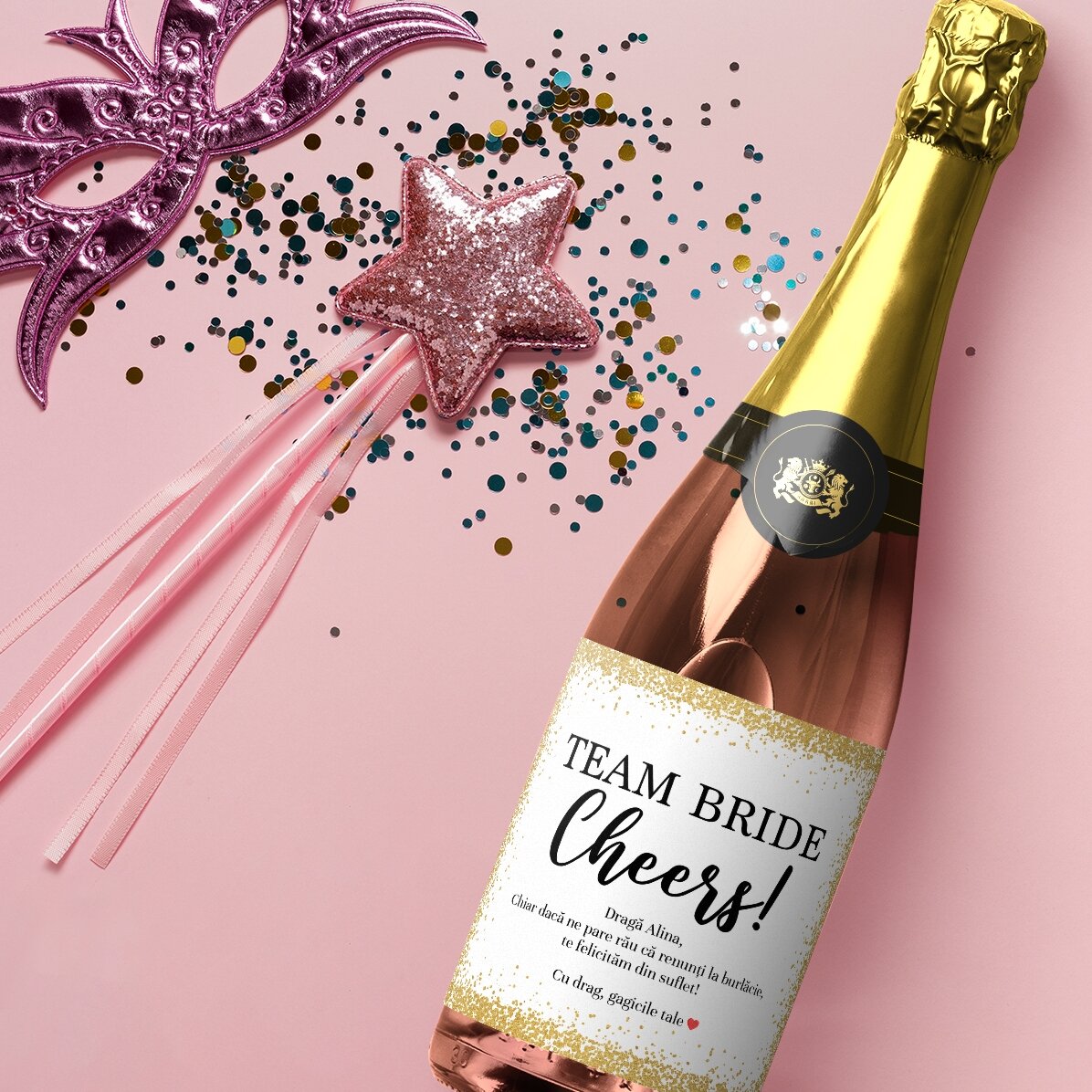 Wino musujące z indywidualnym napisem na wieczór panieński – Cheers