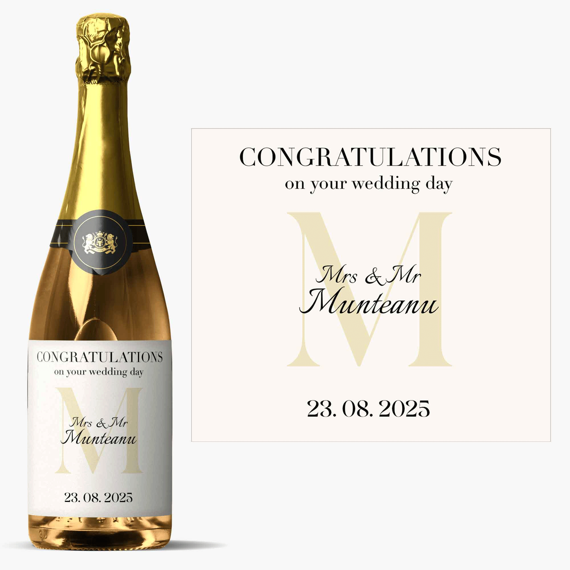 Wino musujące z indywidualnym napisem i inicjałem – Gratulacje!