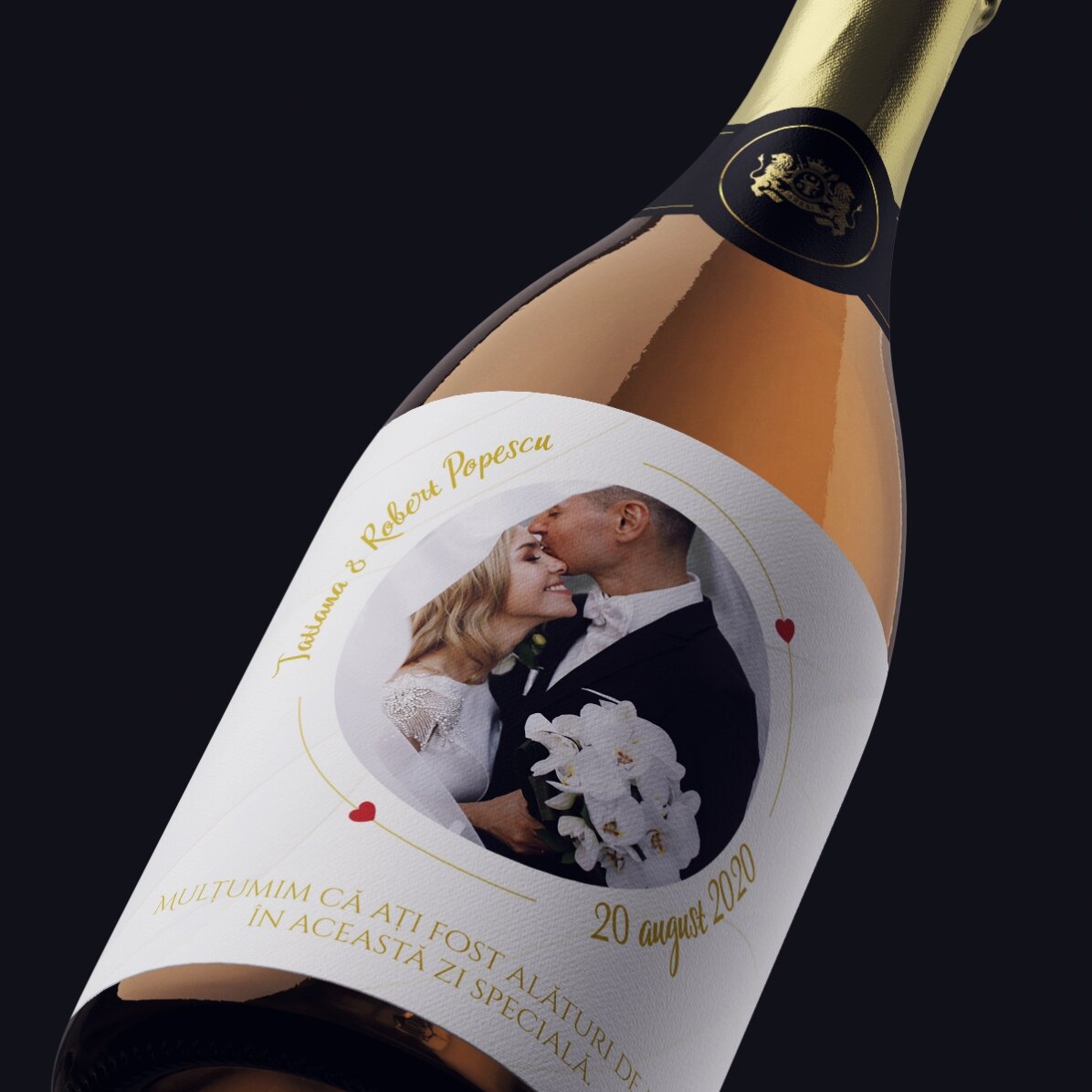 Personalised sparkling wine with text and photo - Our Wedding