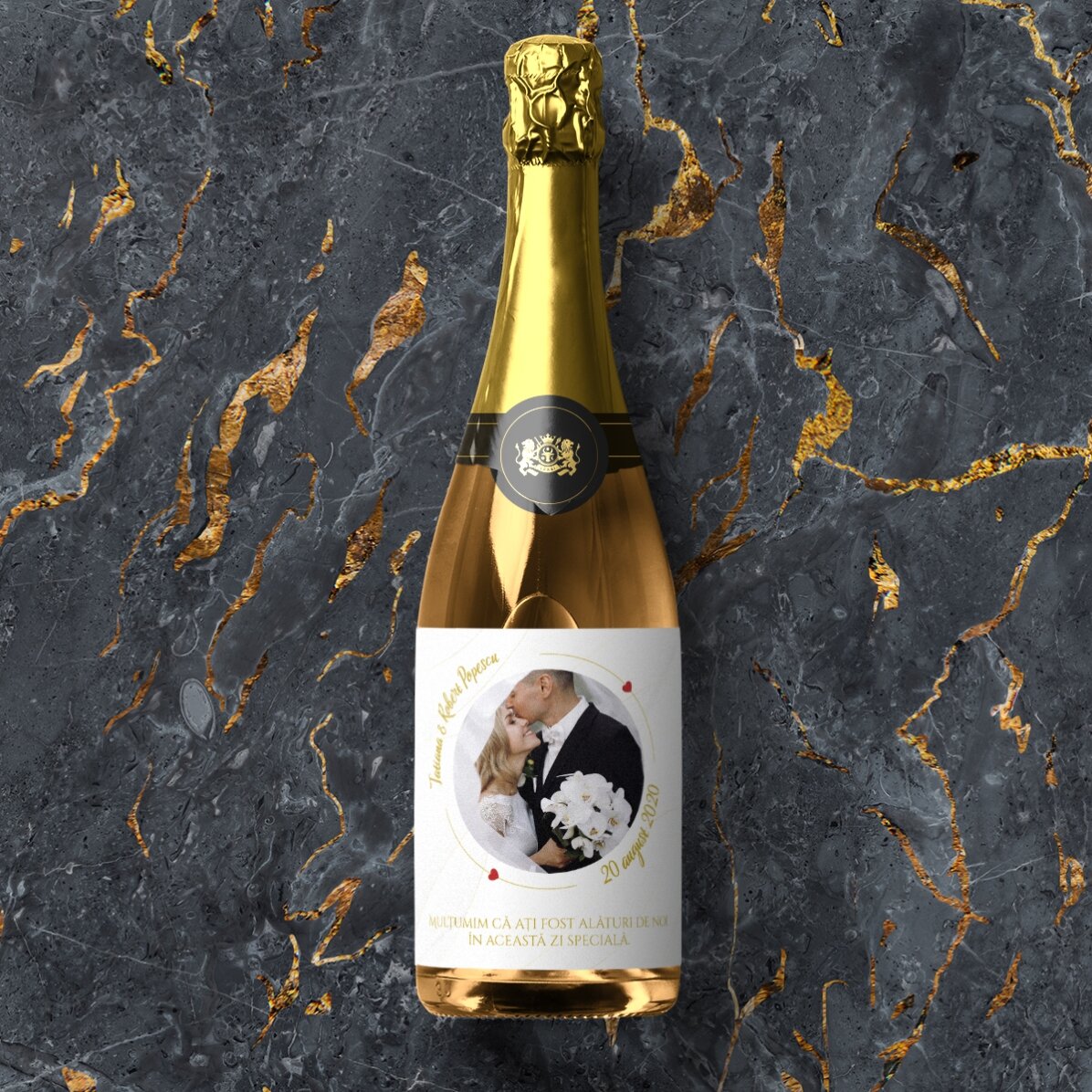 Personalised sparkling wine with text and photo - Our Wedding
